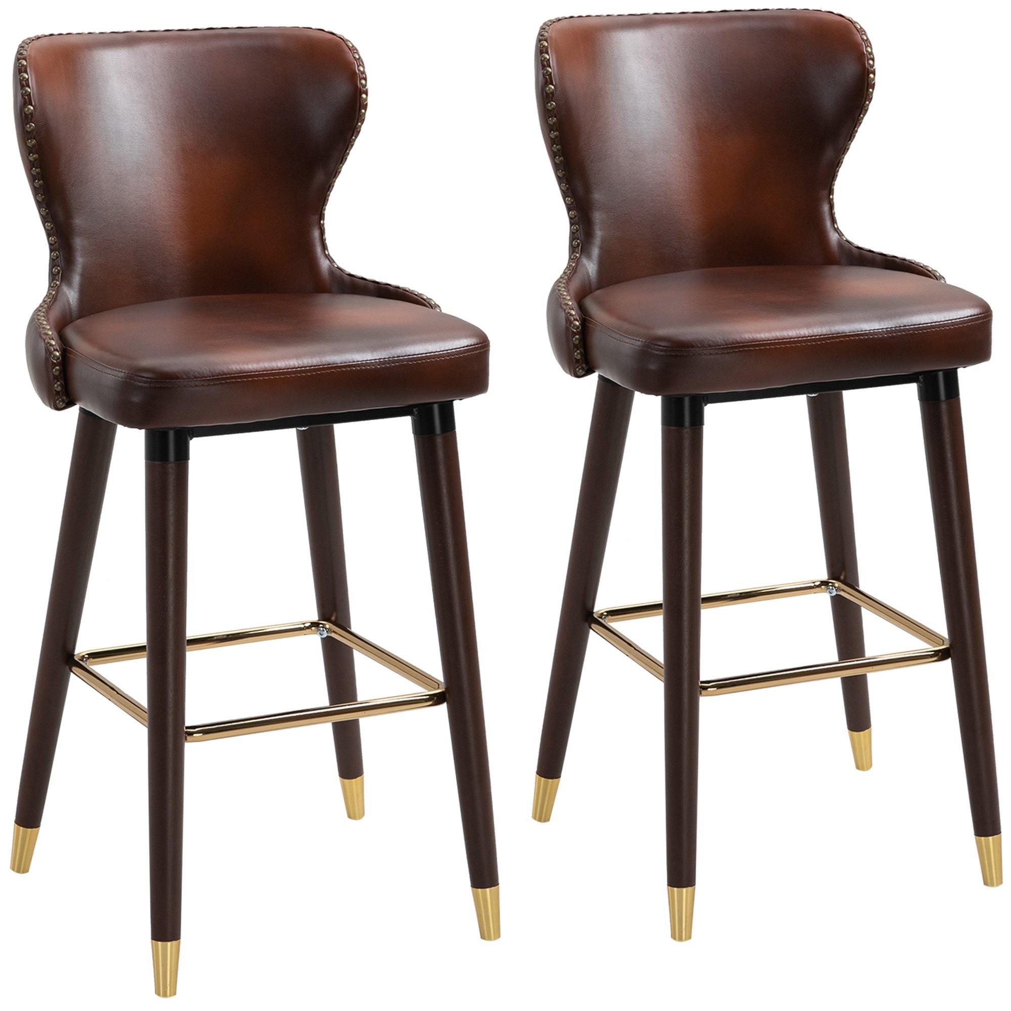 2 Pieces Home Luxury Bar Chair Stool PU Leather European Style