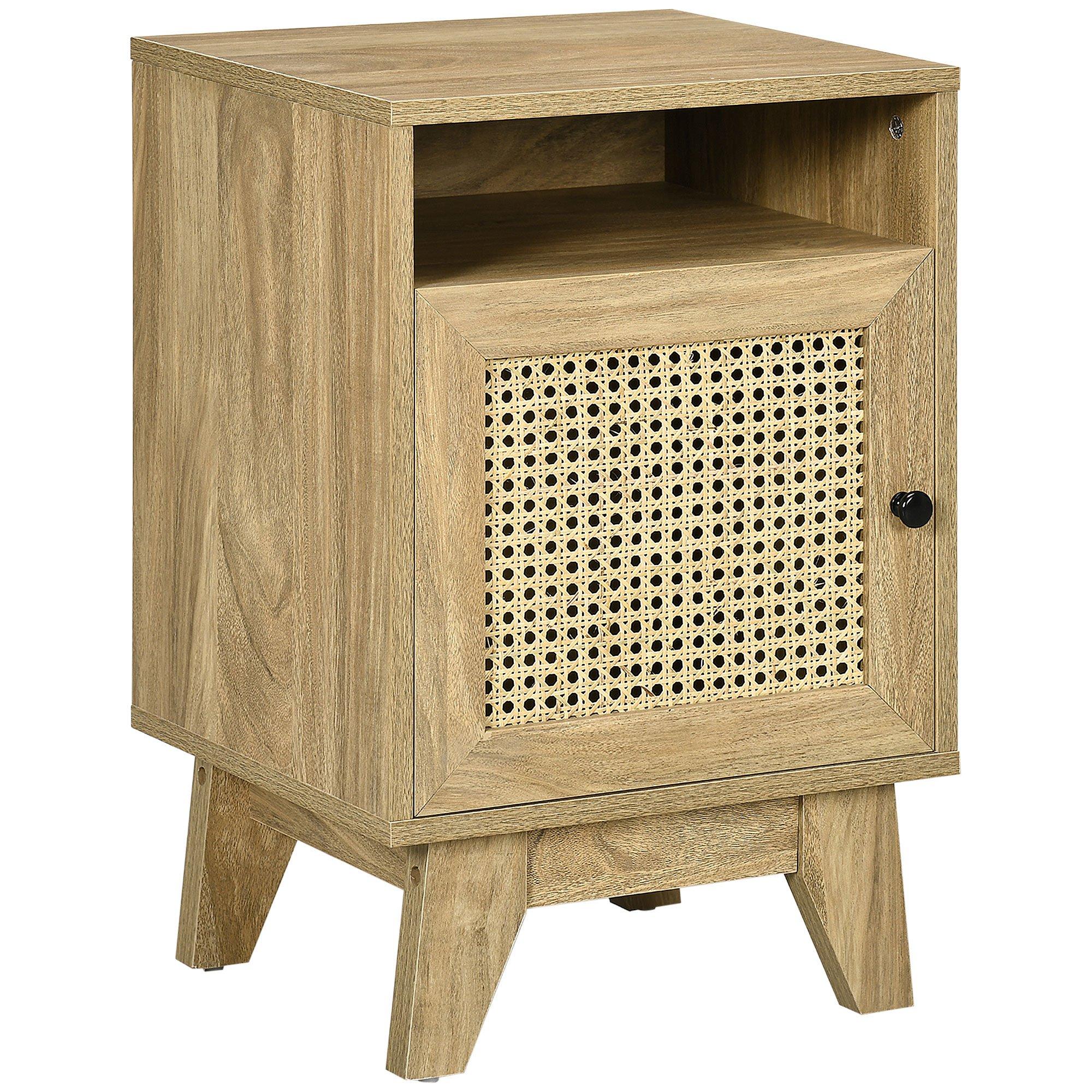 Nightstand, Rattan Bedside Table, Sofa Side Table with Drawer