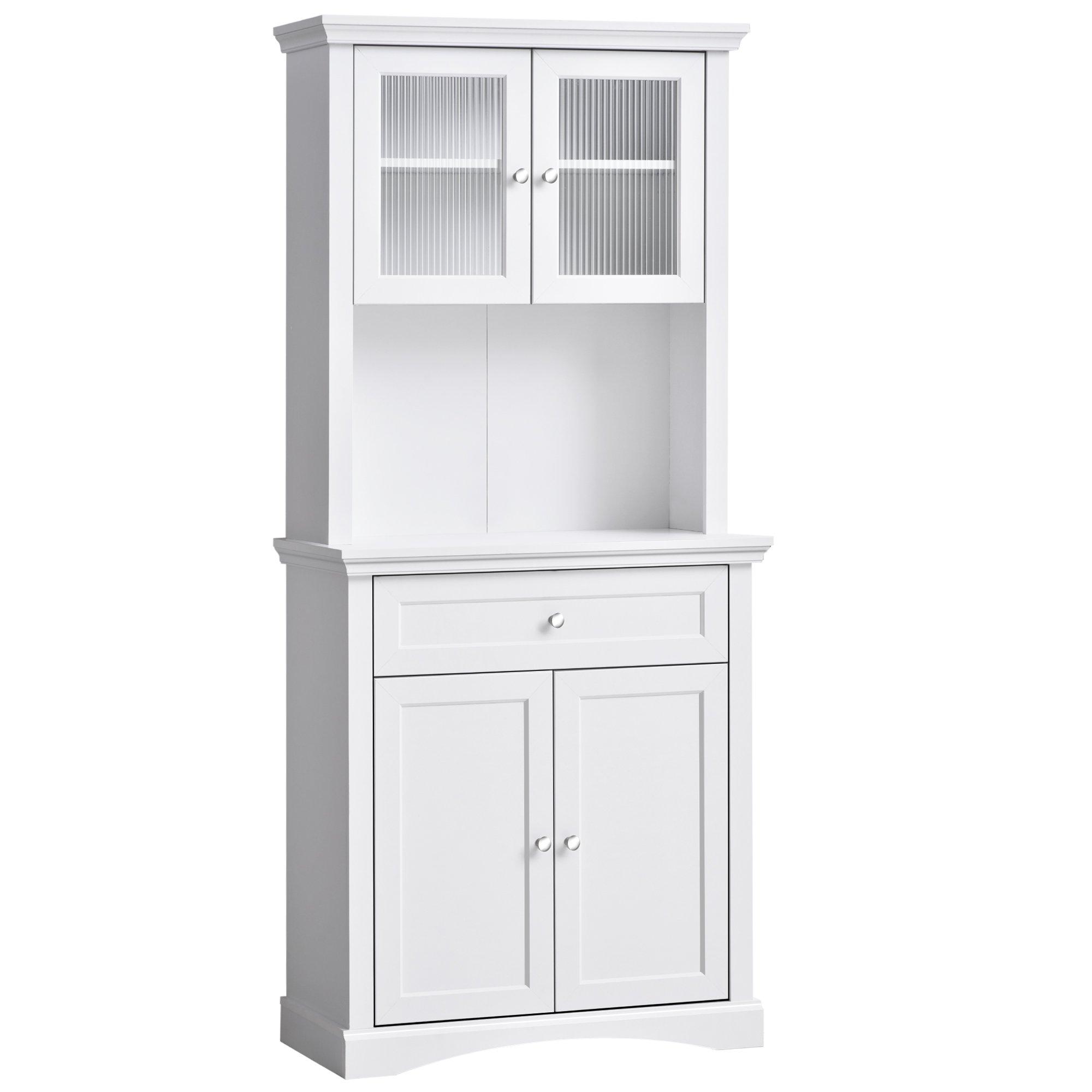 Tall Kitchen Cupboard with Glass Doors Adjustable Shelves Open Counter