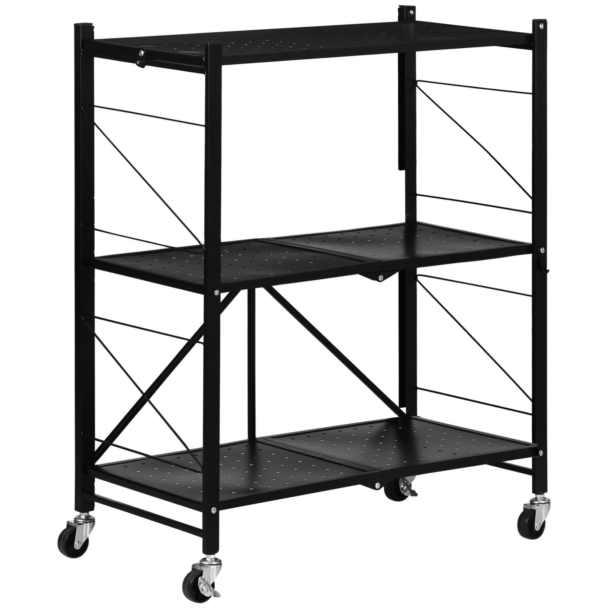 3-Tier Storage Trolley Foldable Rolling Cart for Kitchen