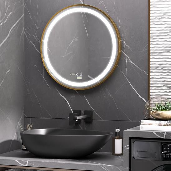 Kleankin LED Bathroom Mirror Wall Mounted Round Vanity Mirror Lights Time 3