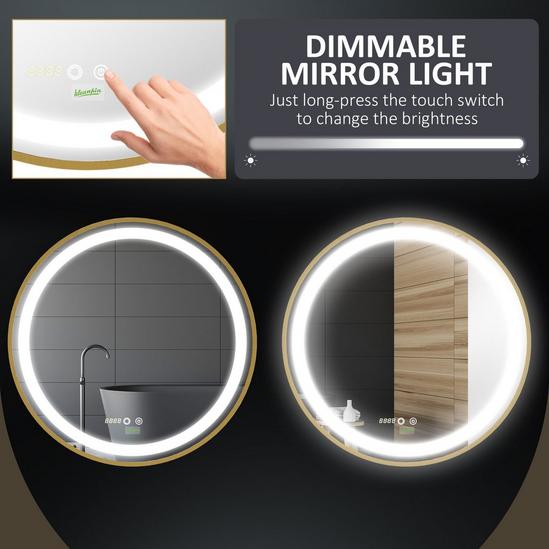 Kleankin LED Bathroom Mirror Wall Mounted Round Vanity Mirror Lights Time 6