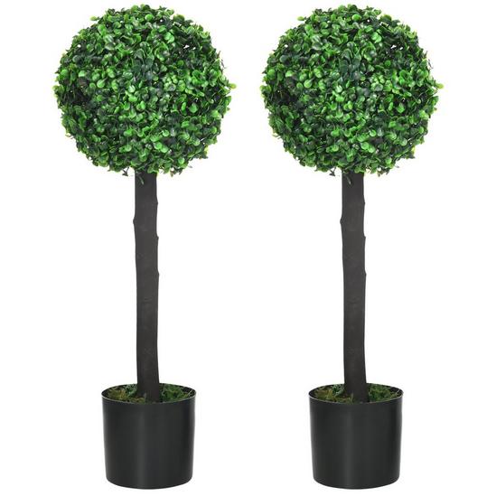 HOMCOM Set of 2 Decorative Artificial Plants Boxwood Ball Trees for Indoor 1