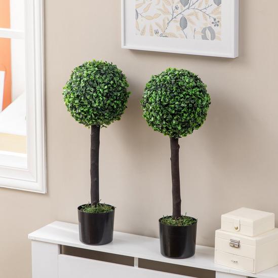 HOMCOM Set of 2 Decorative Artificial Plants Boxwood Ball Trees for Indoor 3
