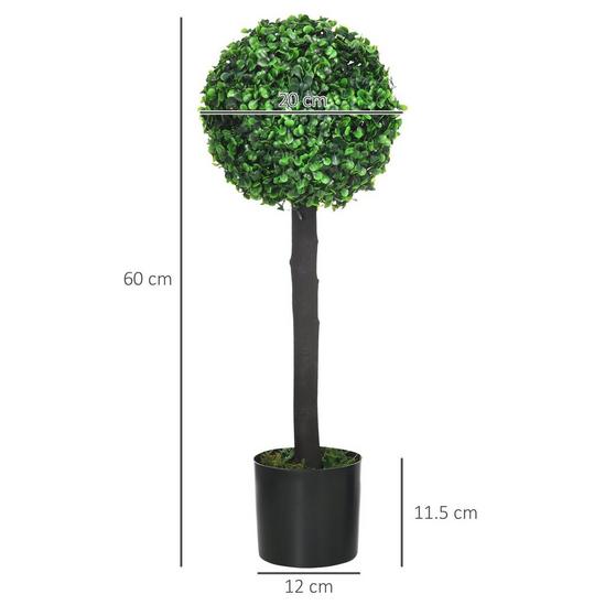 HOMCOM Set of 2 Decorative Artificial Plants Boxwood Ball Trees for Indoor 4