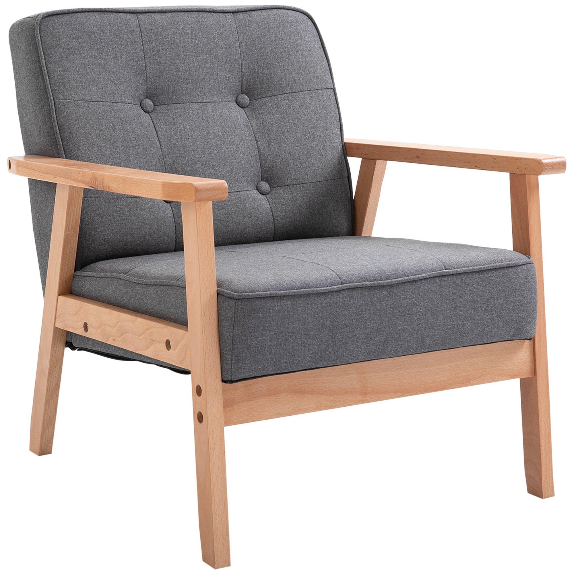 Retro Single Sofa Armchair Beech Wood Frame Padded Cushion