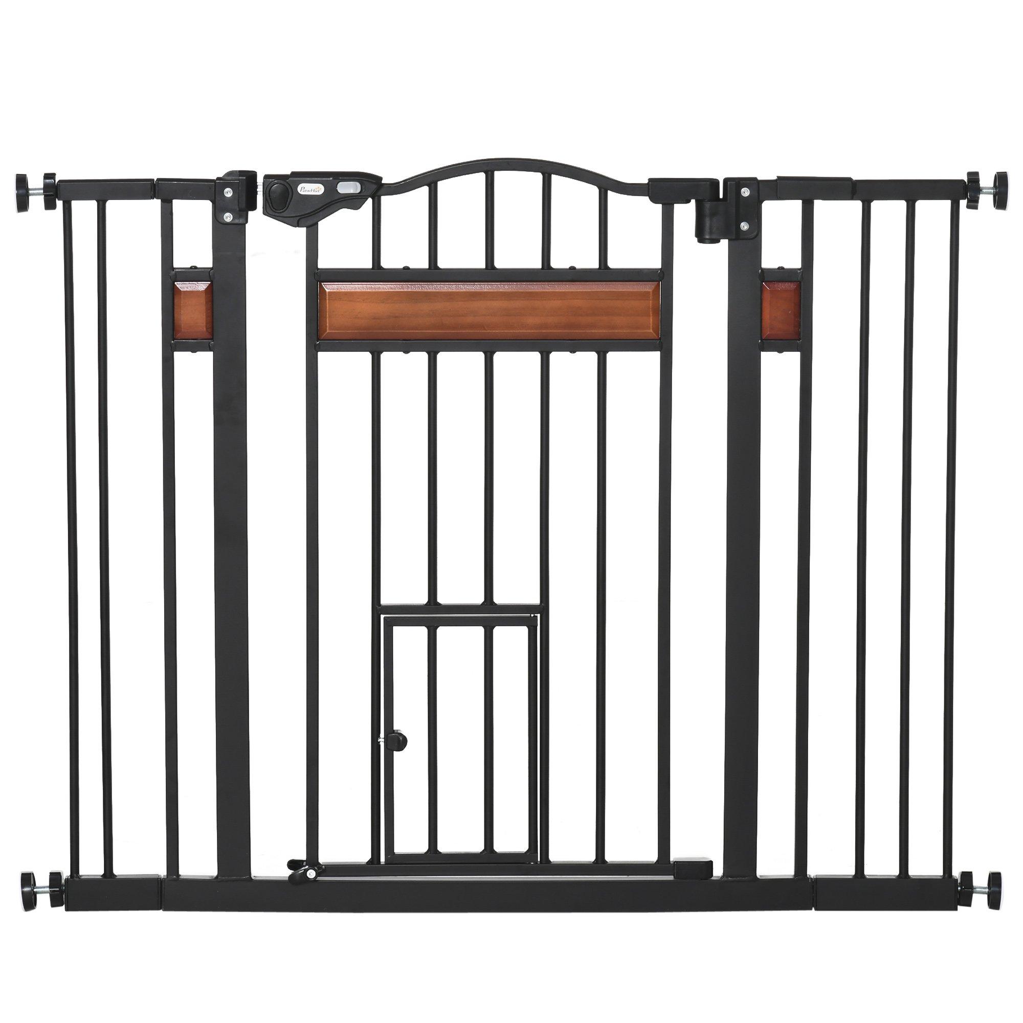 PawHut Pet Gate with Cat Door Auto Close Double Locking for Stairs