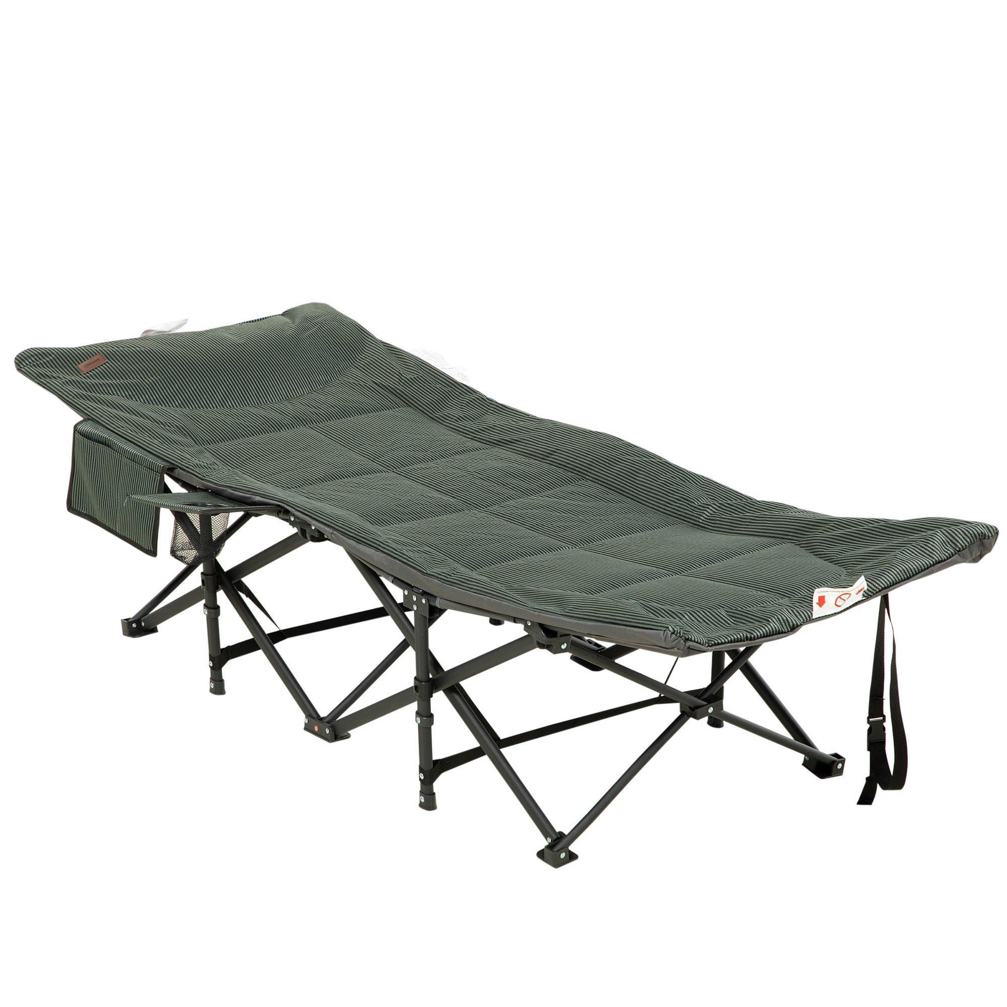 Foldable Camping Bed w/ Soft Padding, Carry Bag, Magazine Bag, Cup Holder