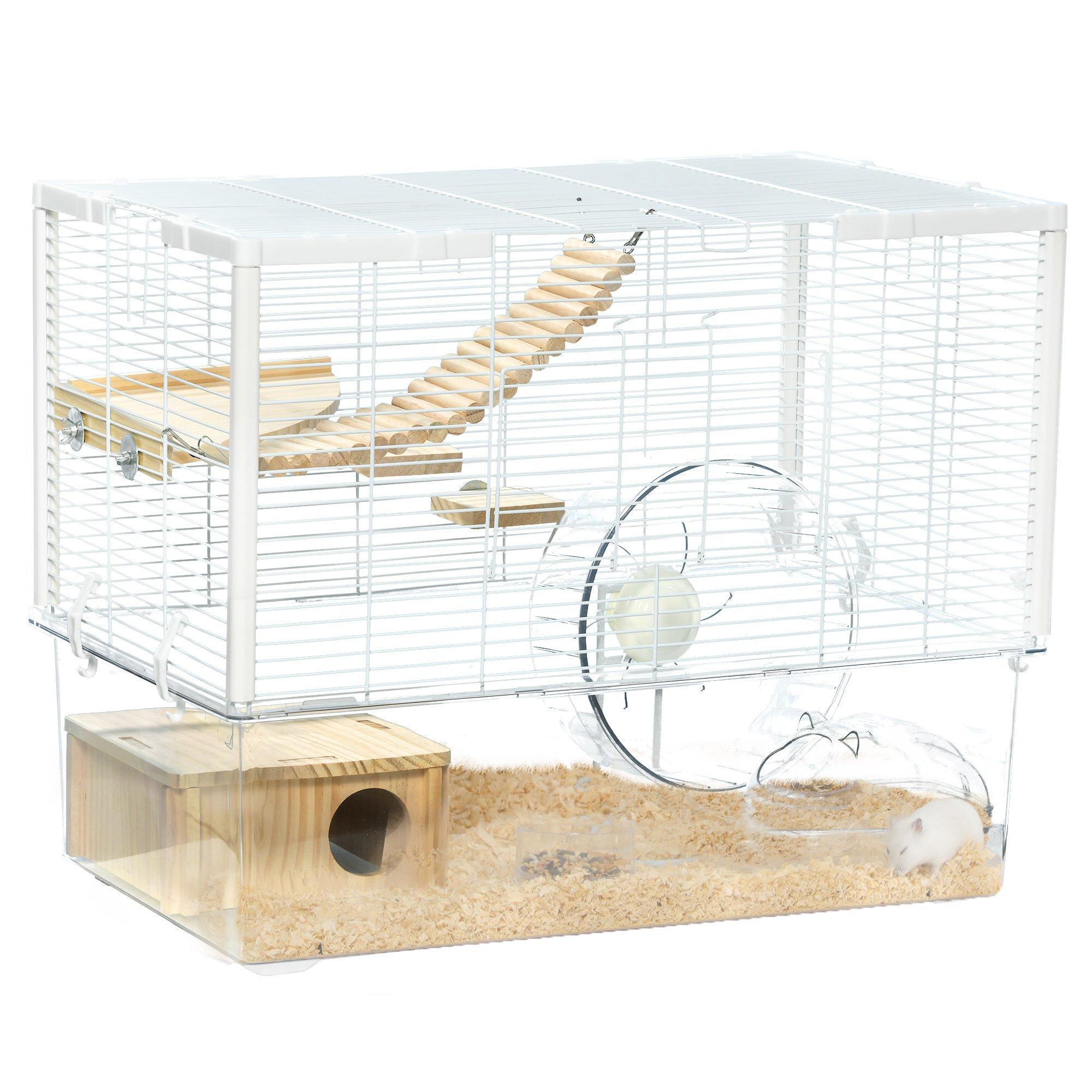Hamster Cage, Gerbil Cage with Deep Bottom, Wooden Ramp, Hut