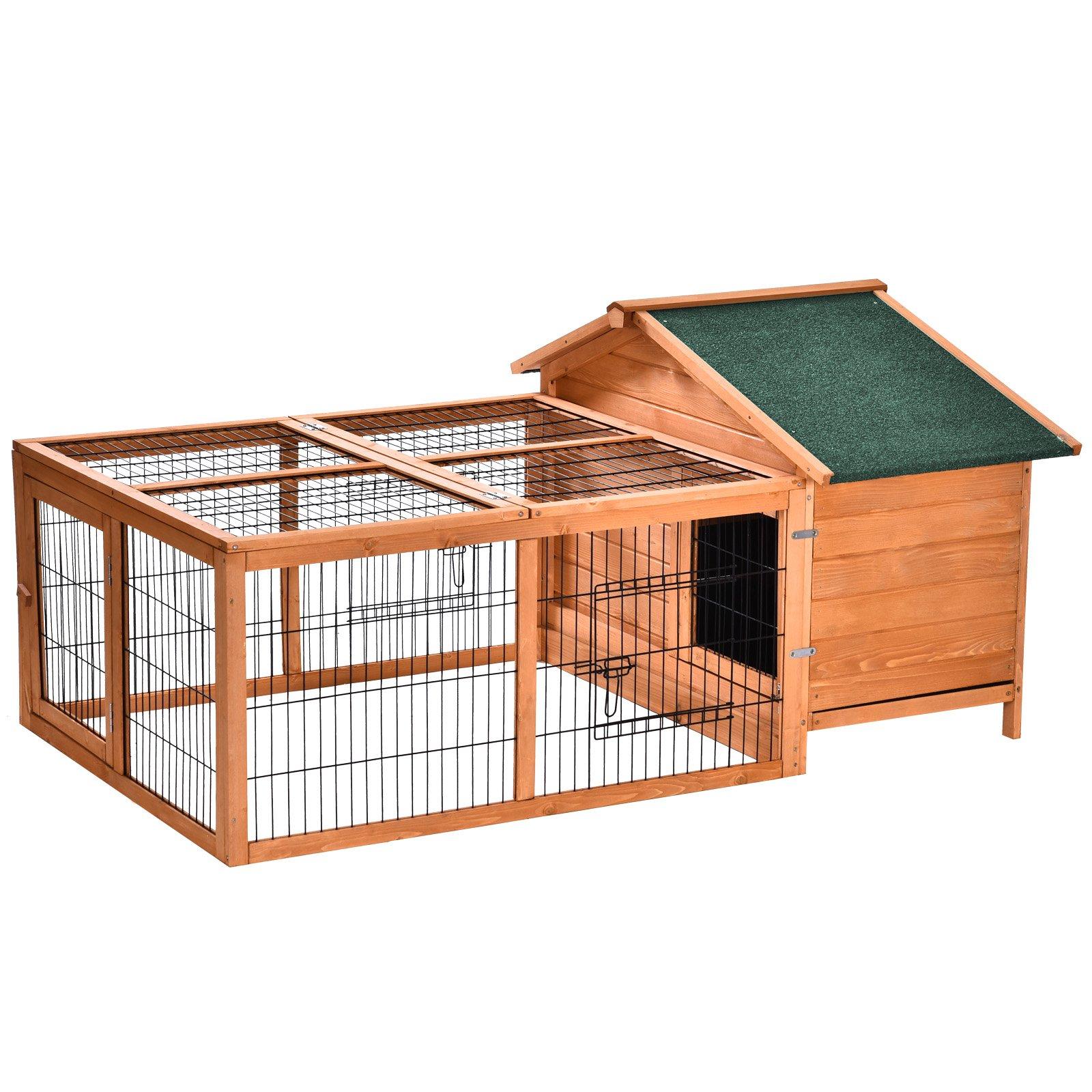 Wooden Rabbit Hutch Detachable Pet House with Openable Run & Roof