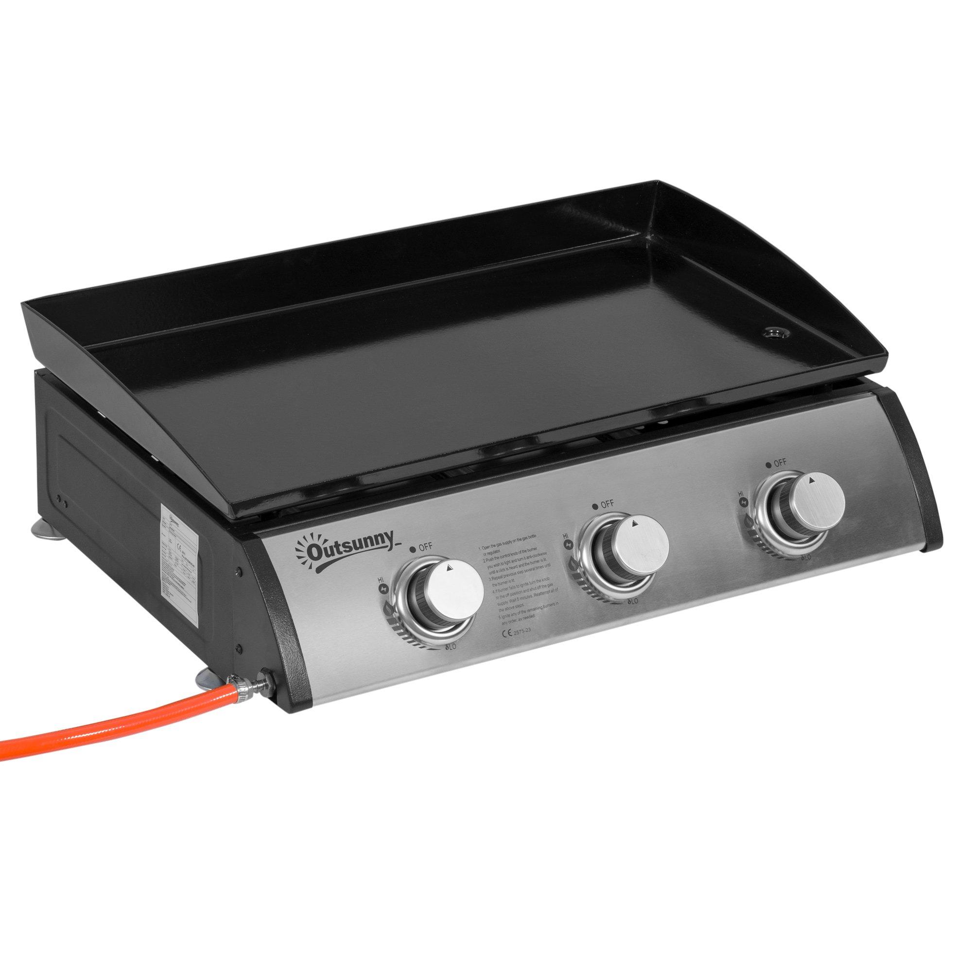 Portable Gas Plancha BBQ Grill with 3 Stainless Steel Burner, 9kW