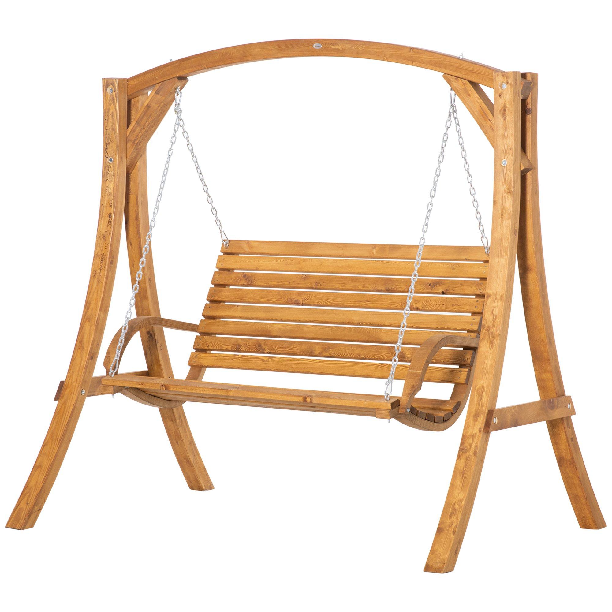 2 Seater Garden Swing Chair, Outdoor Wooden Swing Bench Lounger