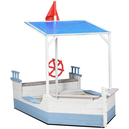 OUTSUNNY Wooden Kids Sand Pit Children Sandbox with UV Protection Canopy 1