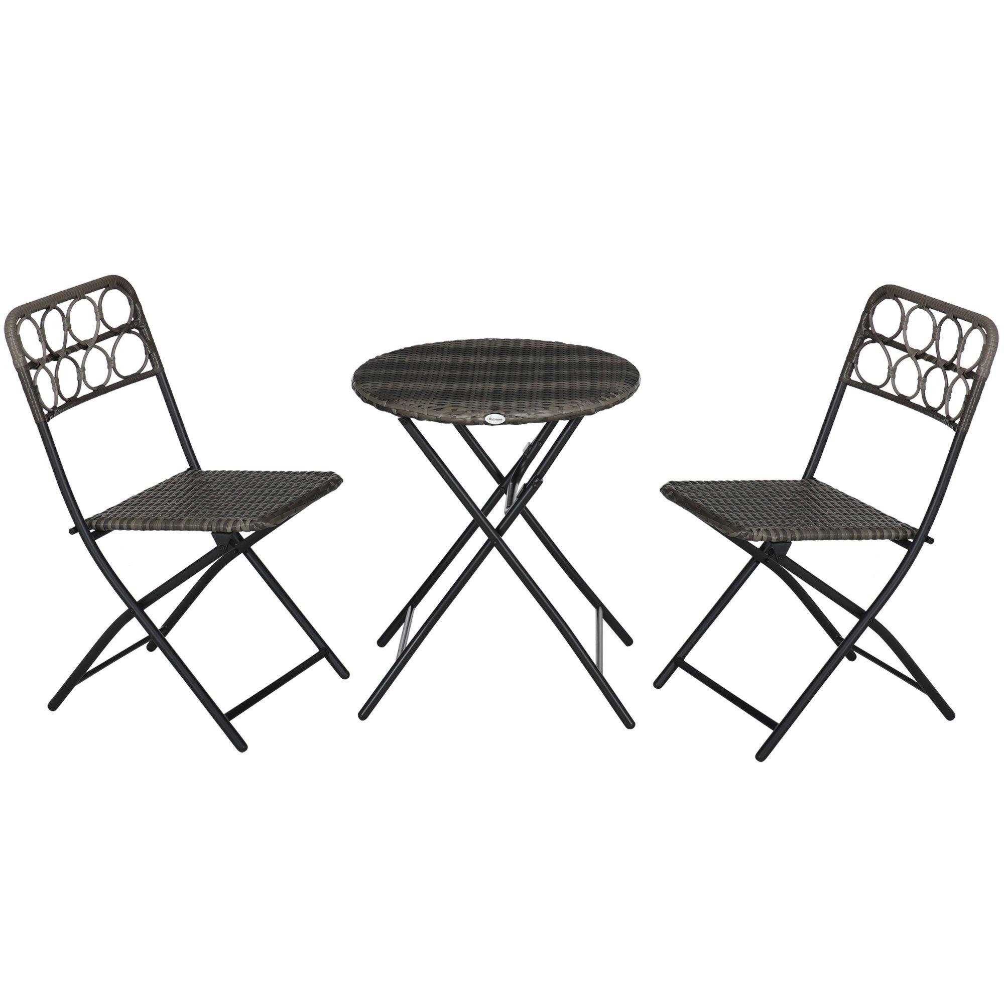 3 PCS Foldable Rattan Wicker Bistro Set, Coffee Table and Chairs