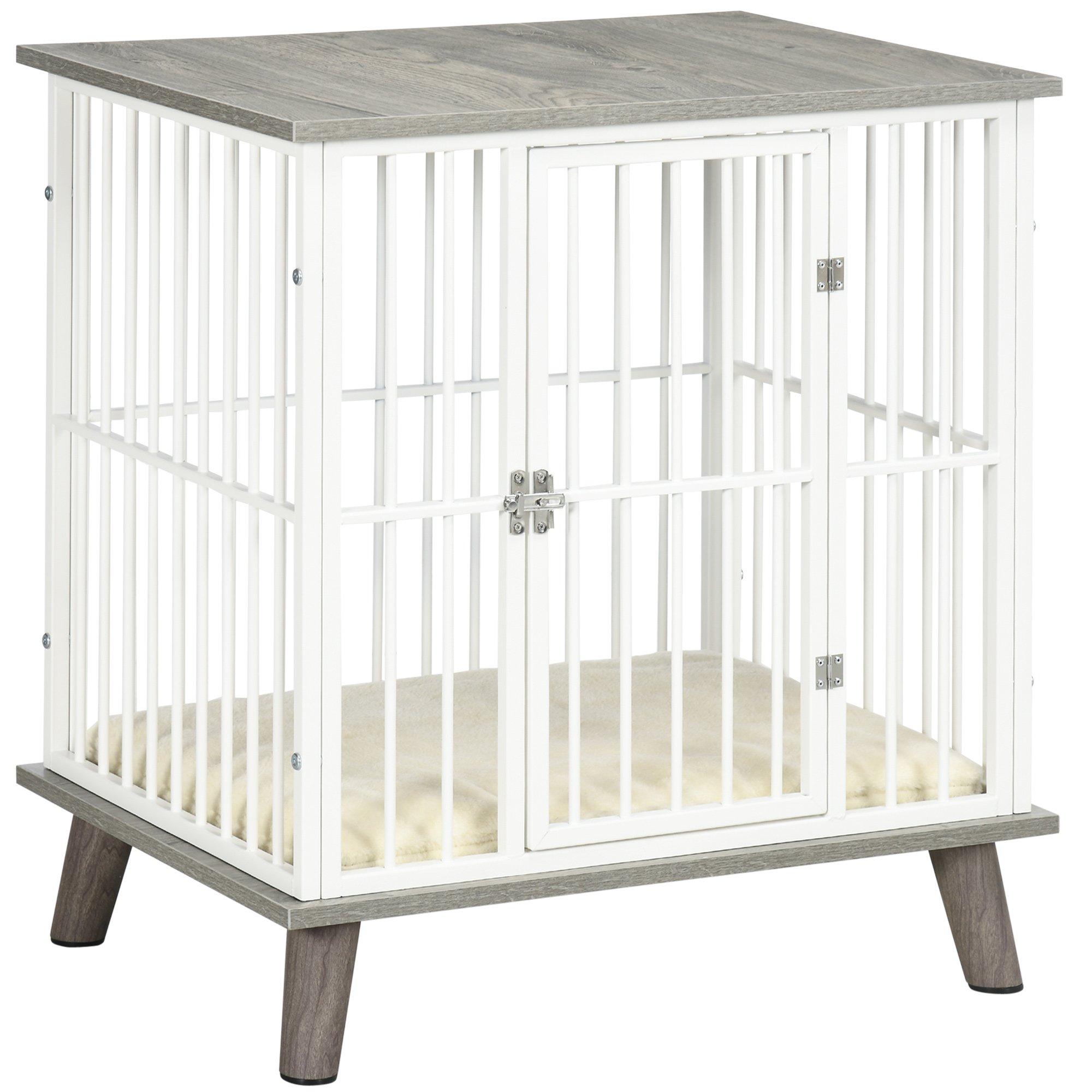 Dog Crate Furniture, Dog Crate End Table with Cushion, 64.5 x 48 x 70.5cm - Grey