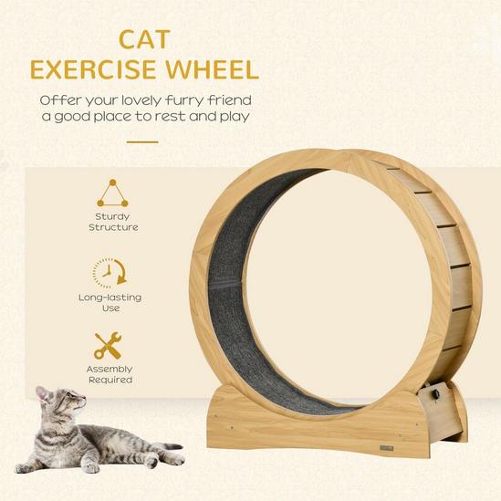 PAWHUT Cat Treadmill Wooden Cat Exercise Wheel with Runway Cat Running Wheel 5