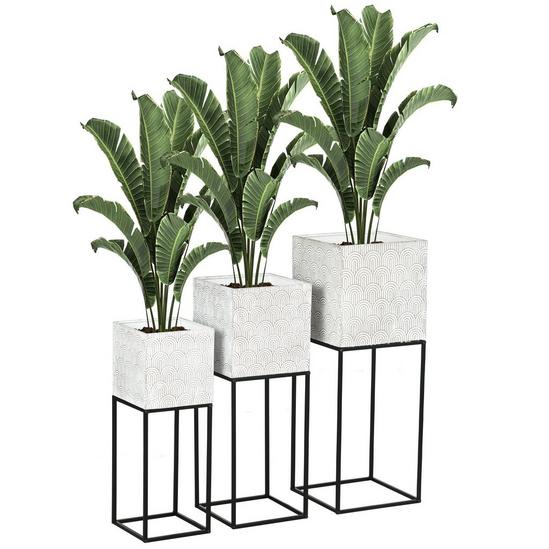 OUTSUNNY Decorative Plant Stand Set of 3, Square Flower Pot Holders Bedroom 1