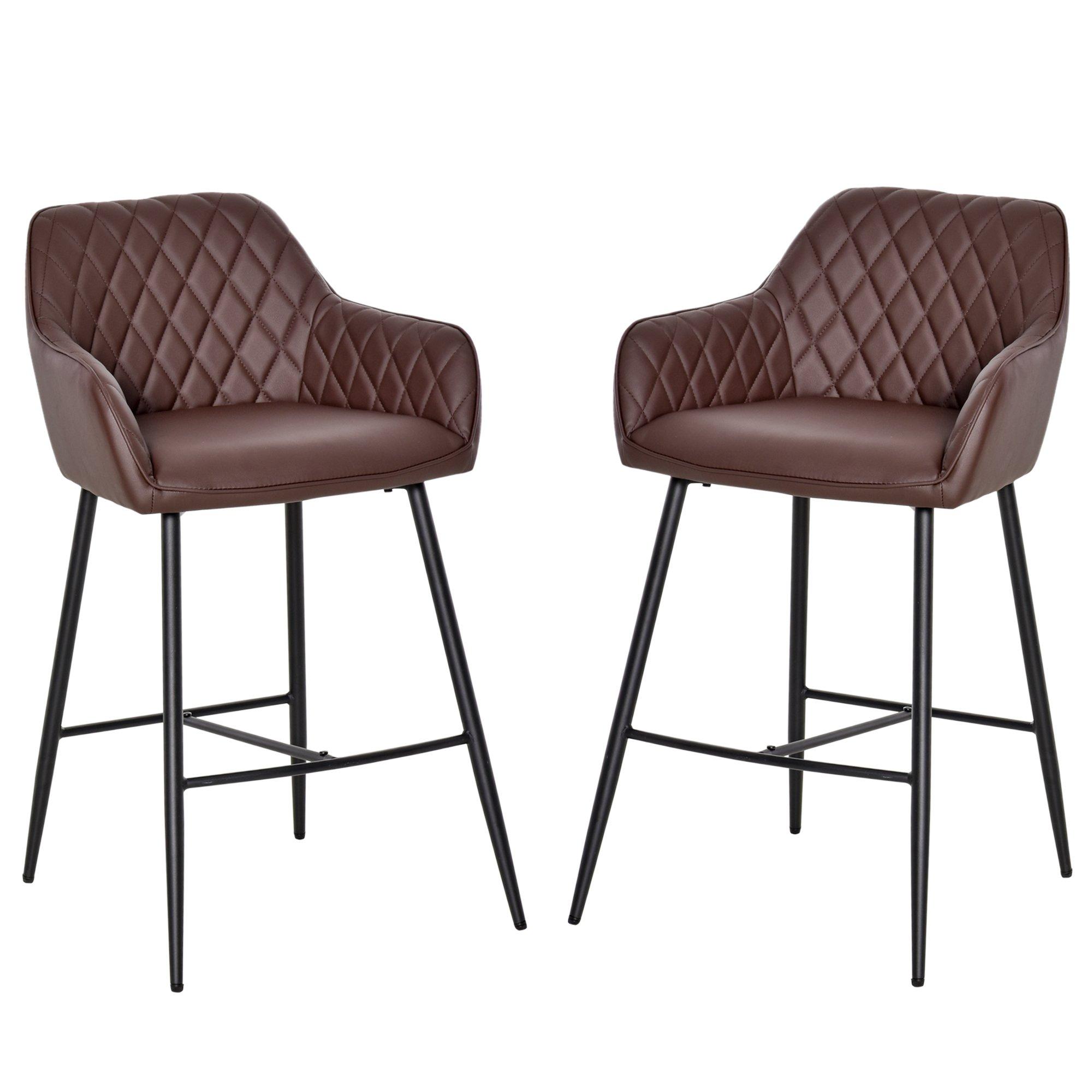 Retro Style Bar Chairs Set of 2 with Footrest Solid Frame PU