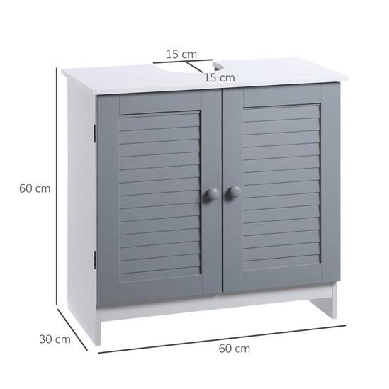 Kleankin Under Sink Storage Cabinet Bathroom Vanity Unit Two Doors Adjustable 4
