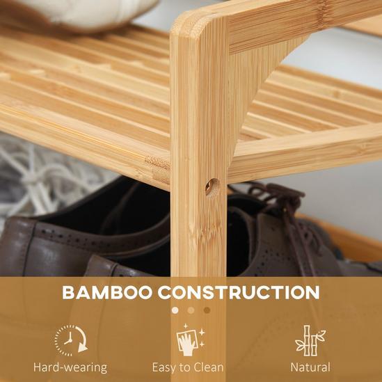 HOMCOM 3-Tier Bamboo Shoe Rack Storage Organiser with Slatted Shelves 5