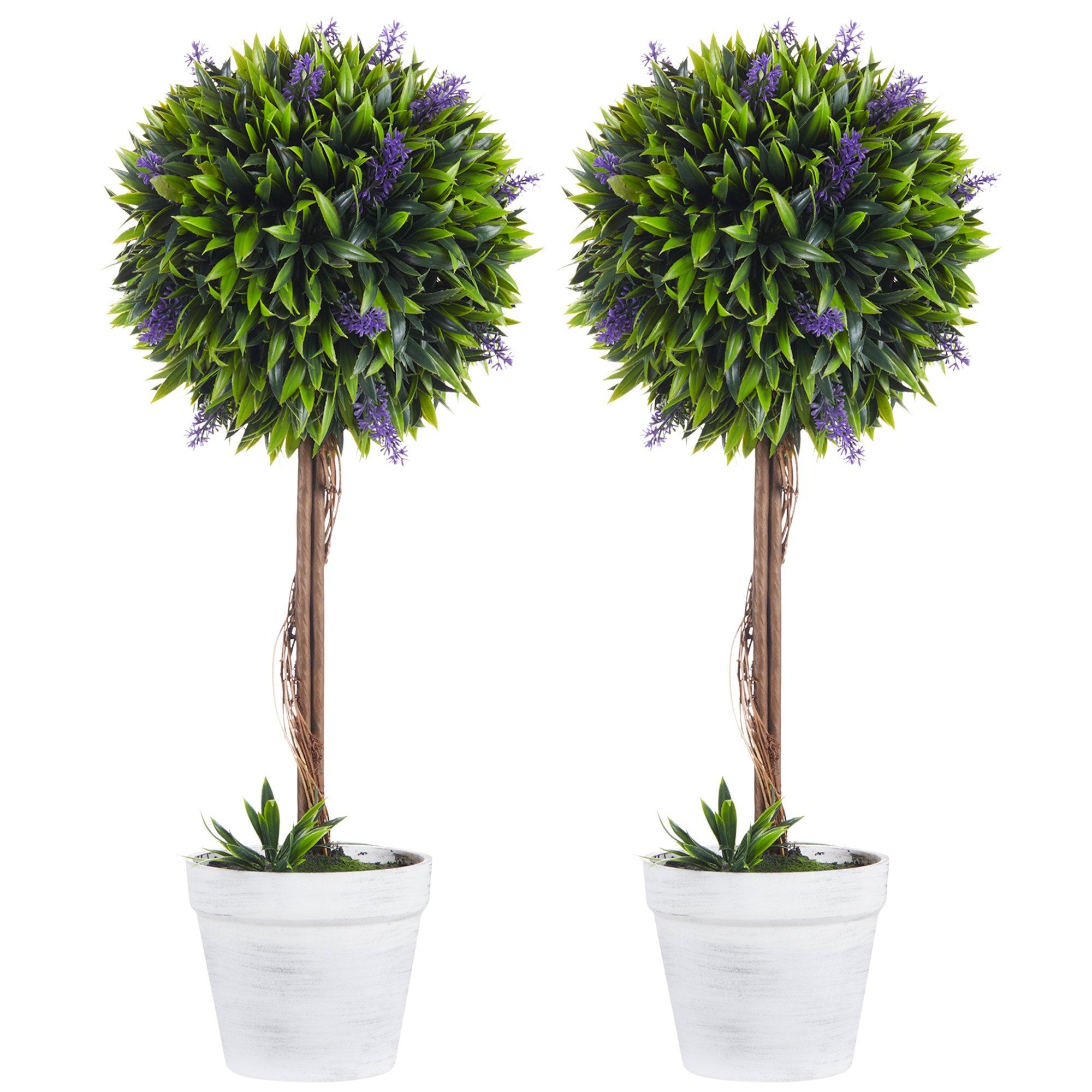 Set of 2 Decorative Artificial Plants Ball Trees with Flower Indoor
