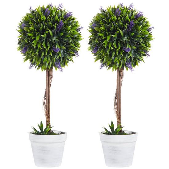 HOMCOM Set of 2 Decorative Artificial Plants Ball Trees with Flower Indoor 1