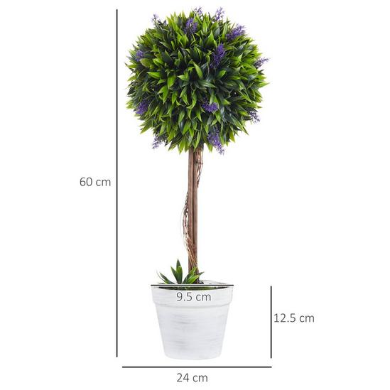HOMCOM Set of 2 Decorative Artificial Plants Ball Trees with Flower Indoor 3