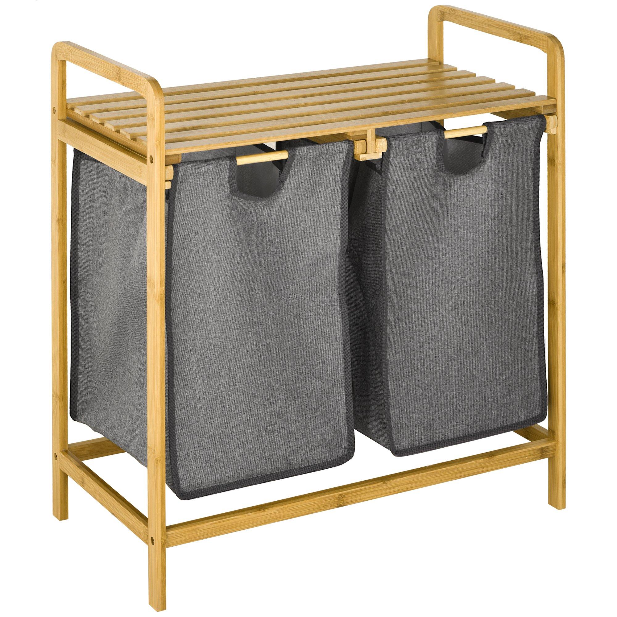 Bamboo Laundry Basket Laundry Hamper with Shelf Pull-out Bags