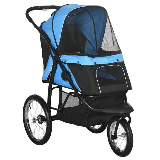 PAWHUT Pet Stroller for Medium, Small Dogs, Foldable Cat Pram Dog Pushchair with Adjustable Canopy, 3 Big Wheels 1
