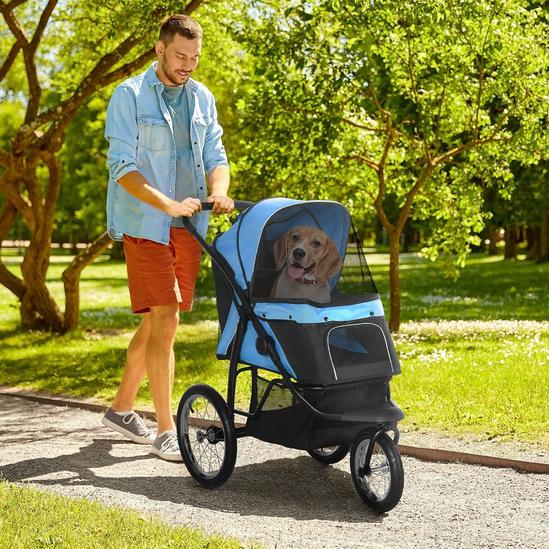 PAWHUT Pet Stroller for Medium, Small Dogs, Foldable Cat Pram Dog Pushchair with Adjustable Canopy, 3 Big Wheels 2