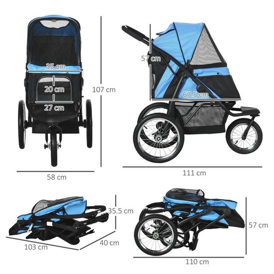 PAWHUT Pet Stroller for Medium, Small Dogs, Foldable Cat Pram Dog Pushchair with Adjustable Canopy, 3 Big Wheels 3