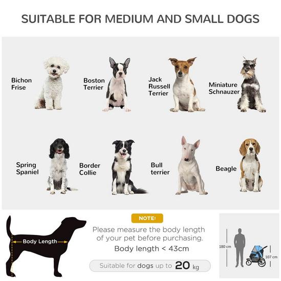 PAWHUT Pet Stroller for Medium, Small Dogs, Foldable Cat Pram Dog Pushchair with Adjustable Canopy, 3 Big Wheels 4