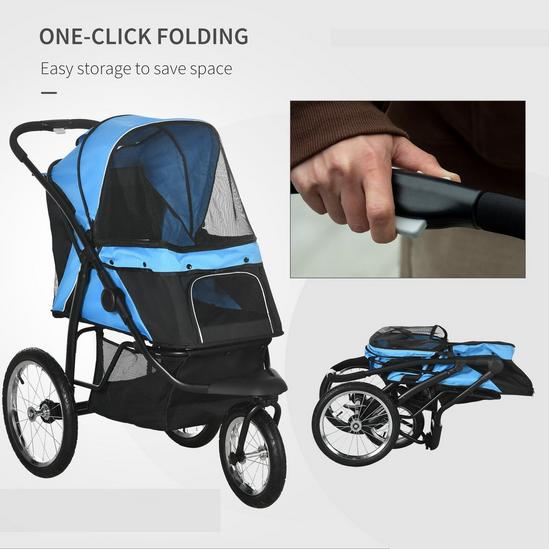 PAWHUT Pet Stroller for Medium, Small Dogs, Foldable Cat Pram Dog Pushchair with Adjustable Canopy, 3 Big Wheels 6