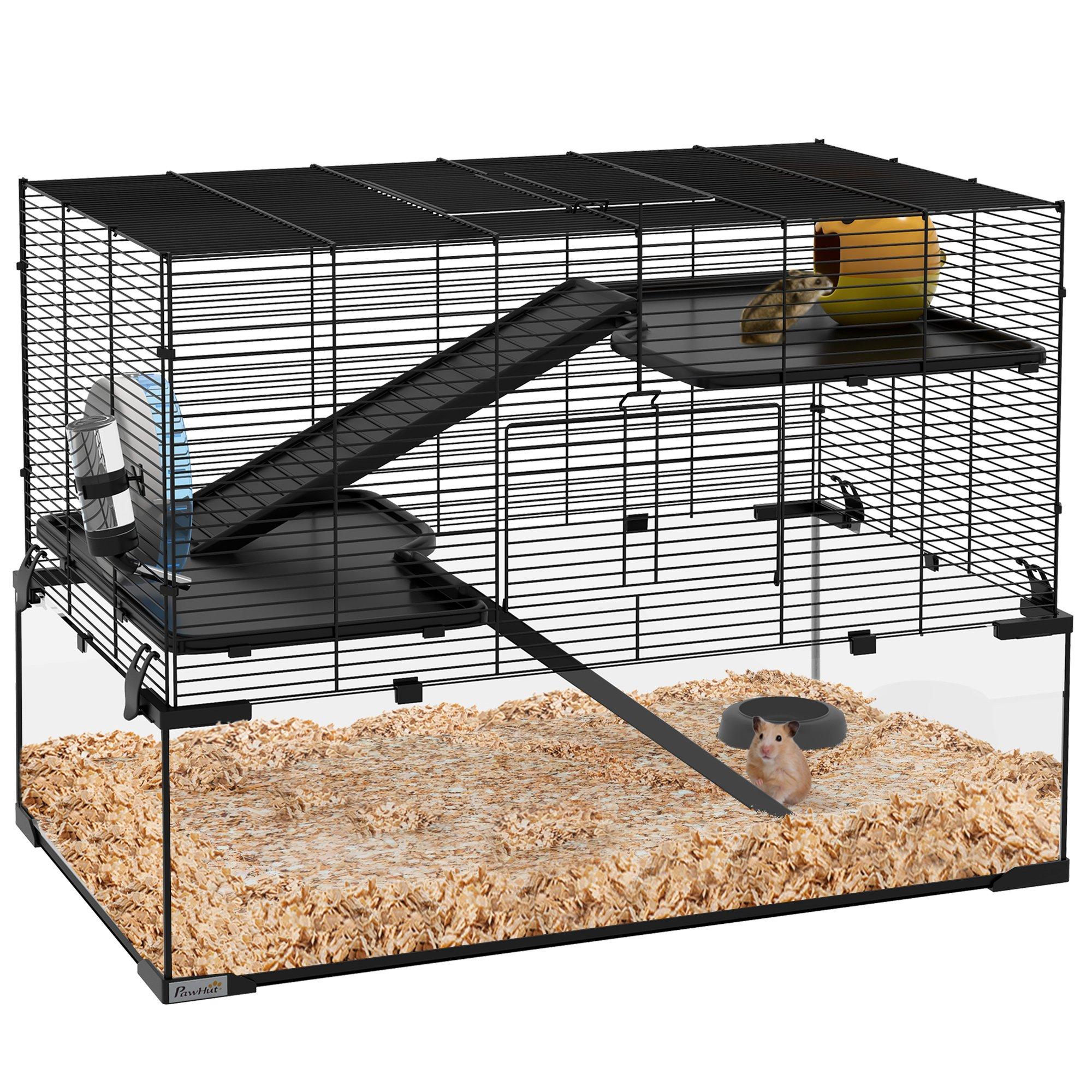 3 Tiers Hamster Cage, Gerbil Cage with Ramps, Exercise Wheel