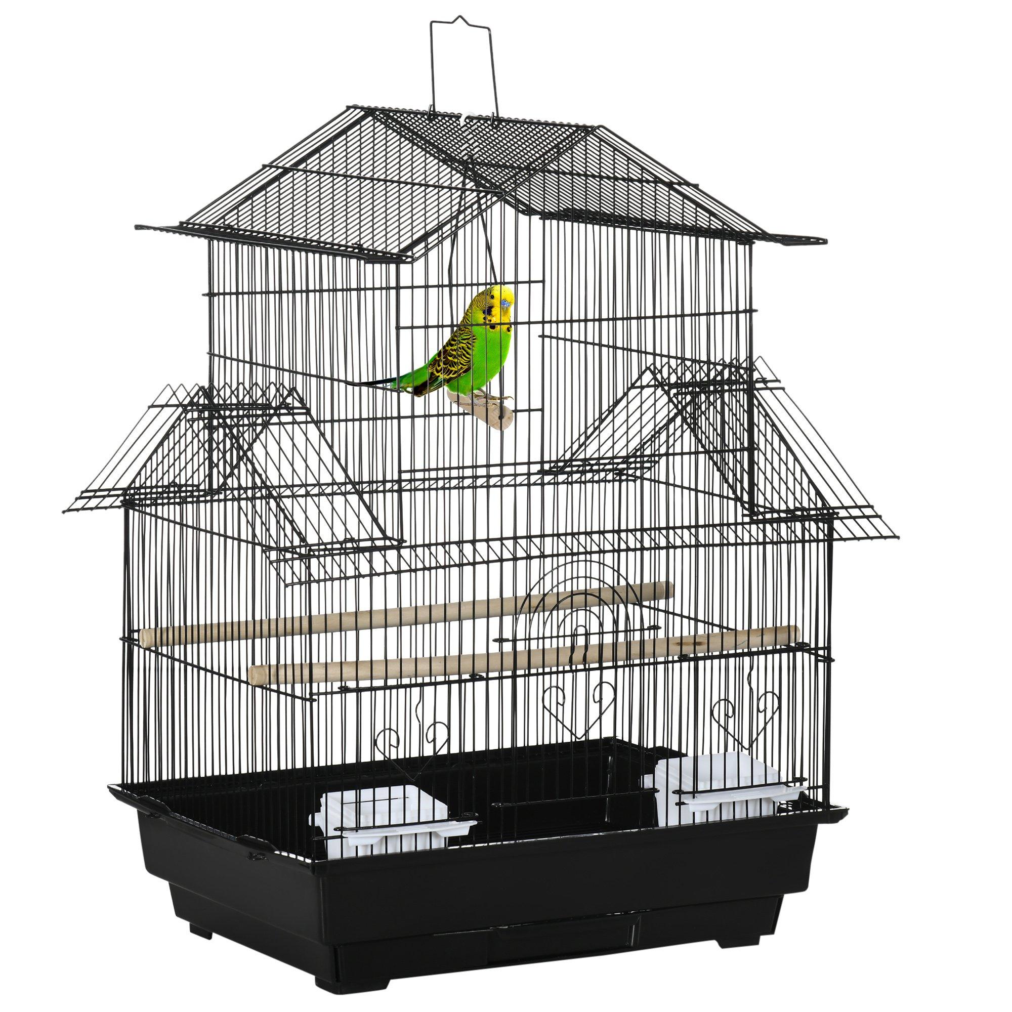 Metal Bird Cage with Plastic Perch Food Container Handle