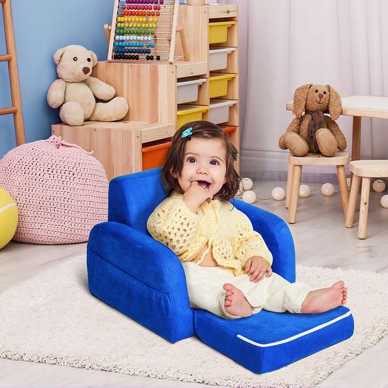 HOMCOM 2-in-1 Kids Armchair Chair, Fold Out Flip Open Baby Bed, Couch Toddler Sofa 2