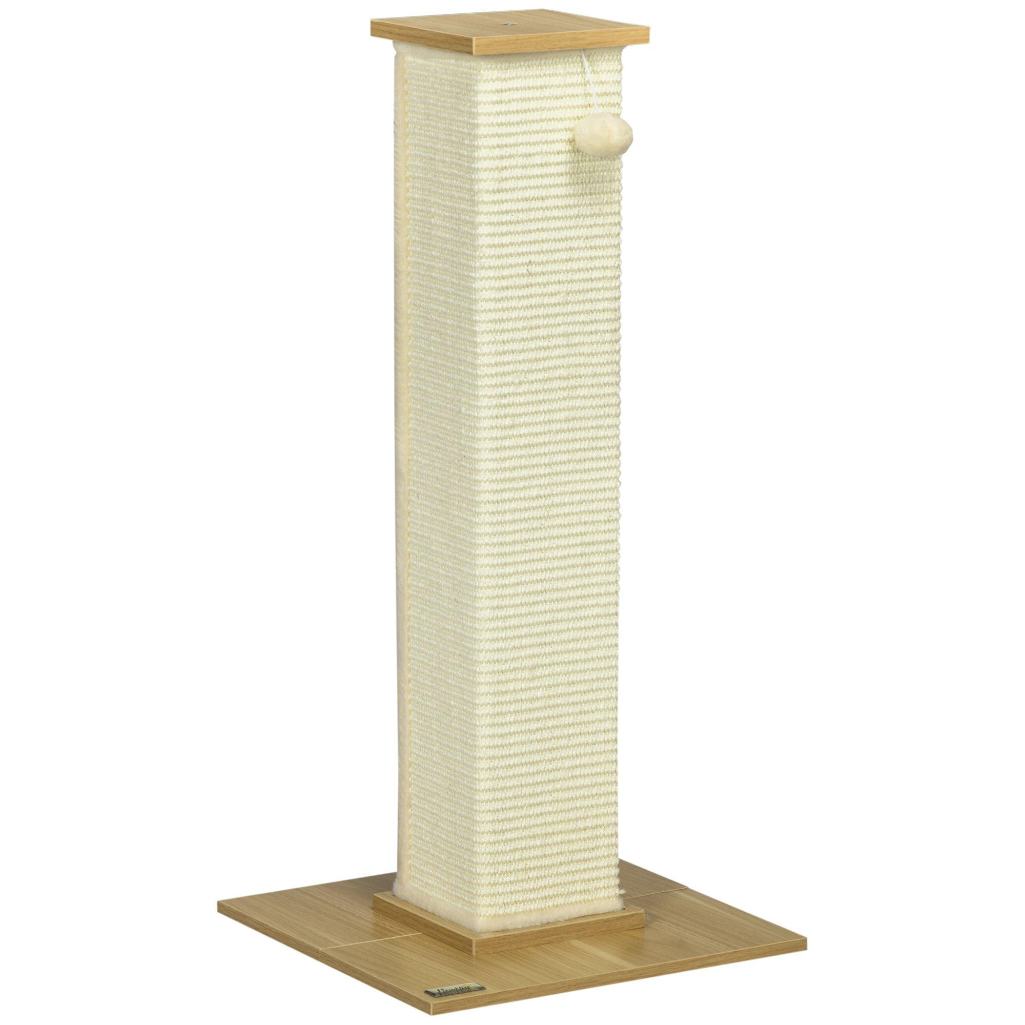 80cm Sisal Rope Scratching Post with Toy Ball - White