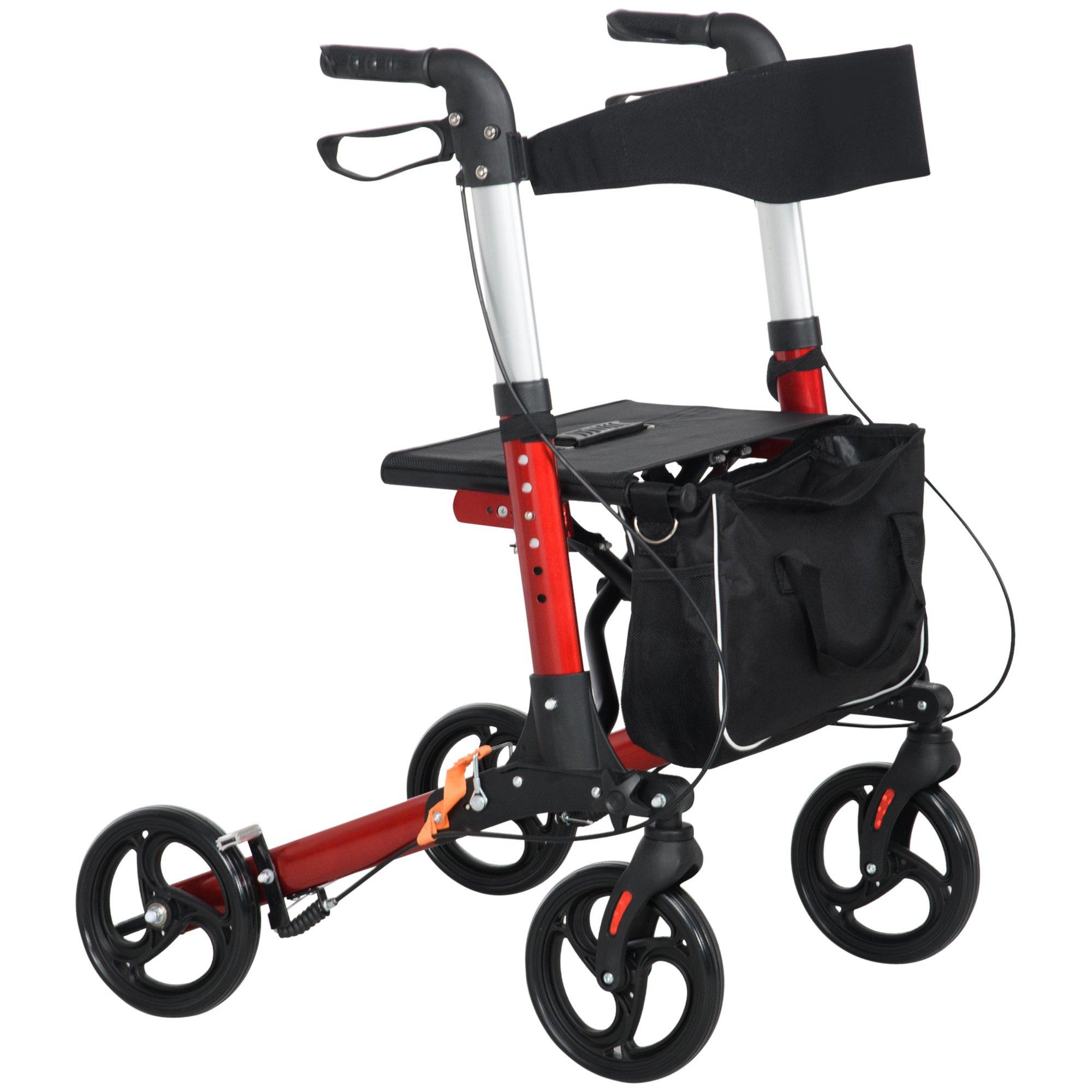 Folding Rollator with Seat 4 Wheels Adjustable Handle Height Bag