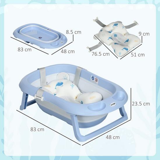 ZONEKIZ Foldable Baby Bathtub w/ Non-Slip Support Legs, Cushion, Shower Holder 3