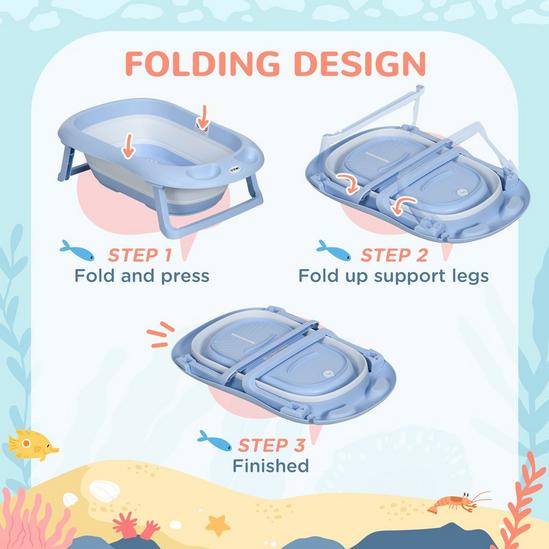 ZONEKIZ Foldable Baby Bathtub w/ Non-Slip Support Legs, Cushion, Shower Holder 4