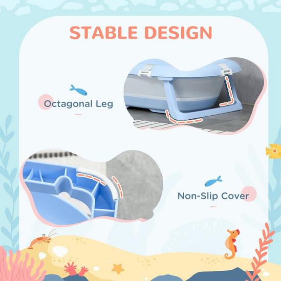 ZONEKIZ Foldable Baby Bathtub w/ Non-Slip Support Legs, Cushion, Shower Holder 5