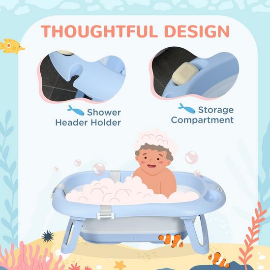ZONEKIZ Foldable Baby Bathtub w/ Non-Slip Support Legs, Cushion, Shower Holder 6