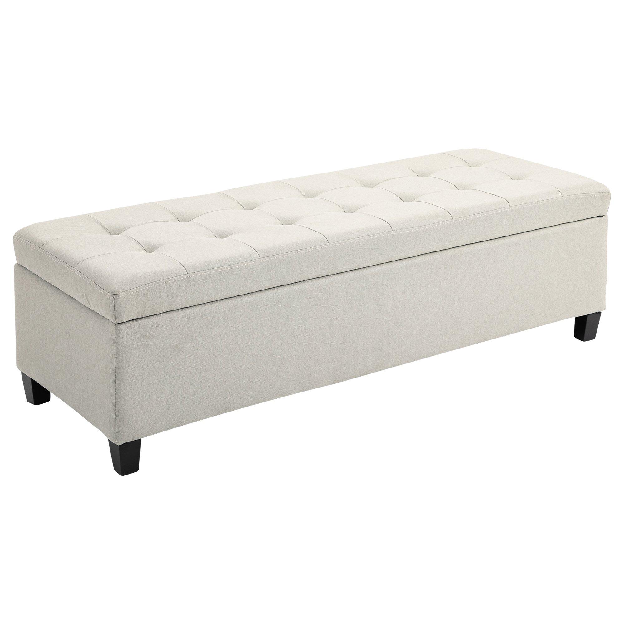 Linen Storage Ottoman Bench Padded with Tufting Hinged Lid