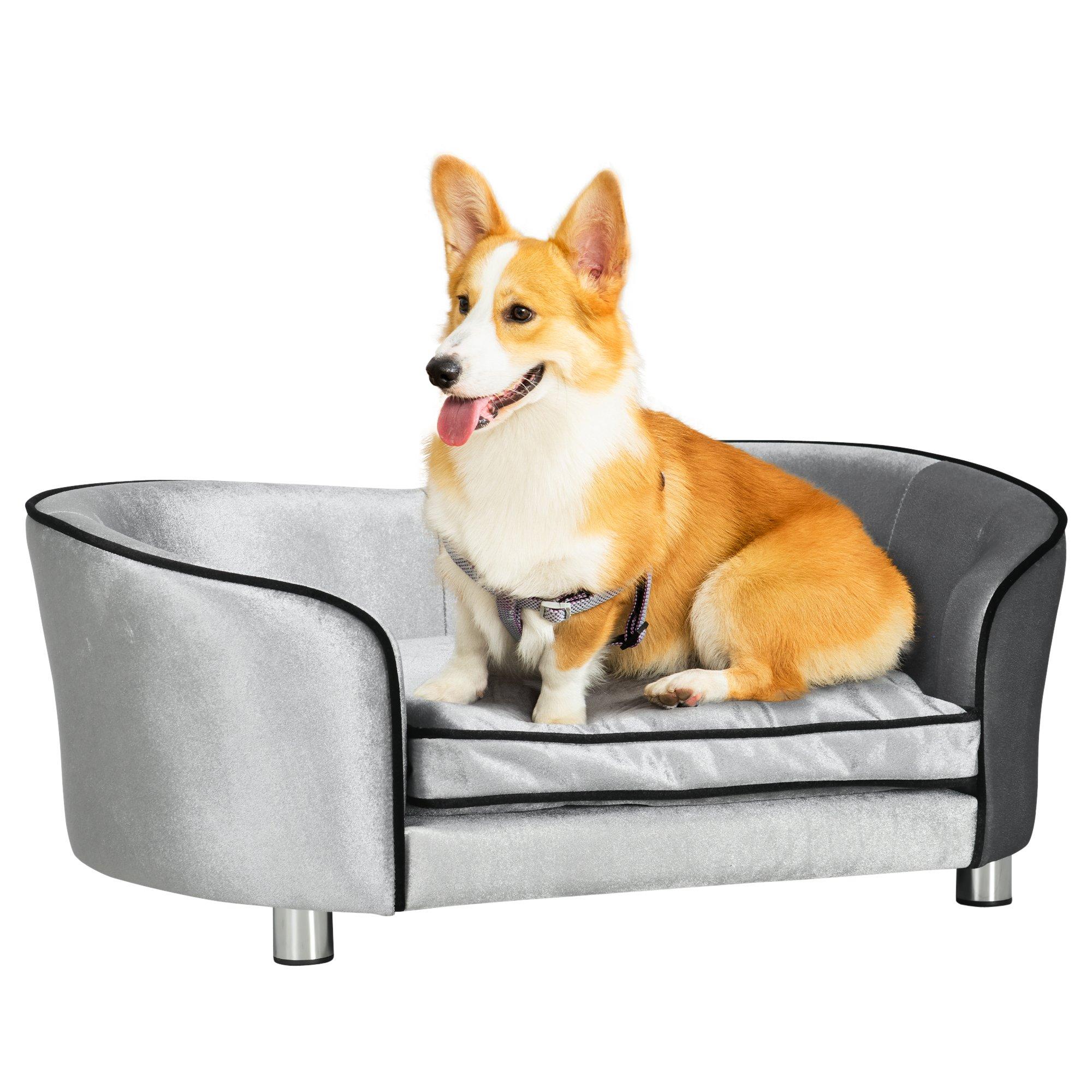 Dog Sofa Pet Chair, Kitten Couch with Soft Cushion, Storage Pocket