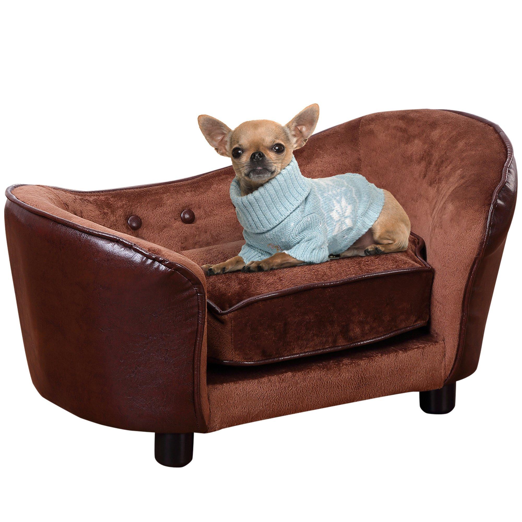 Pet Sofa Chair for XS Dogs Cats, Dog Couch Bed W/ Legs Soft Cushion, Brown