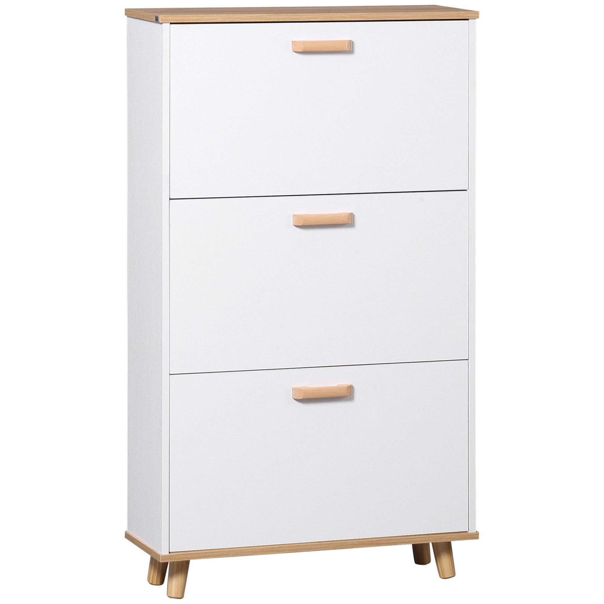 Slim Shoe Storage Cabinet with 3 Drawers and Adjustable Shelves