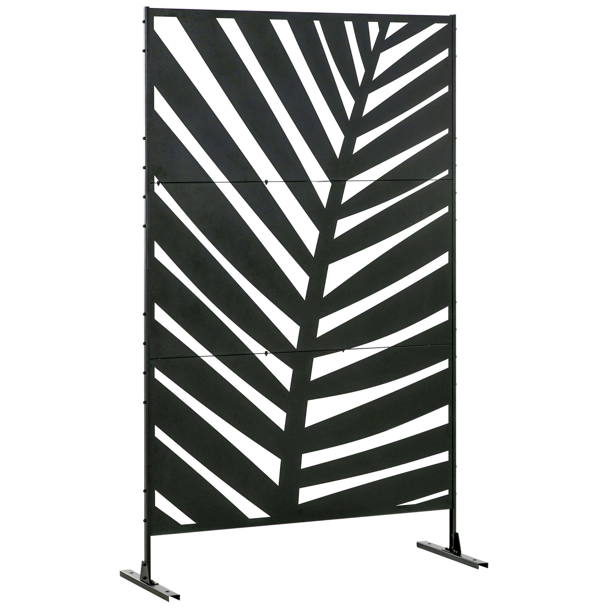 6.5FT Metal Outdoor Privacy Screen with Stand and Ground Stakes, Banana Leaf