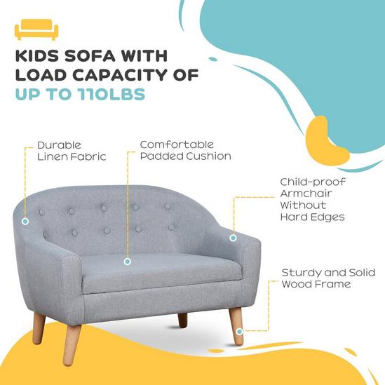 HOMCOM Kids Mini Sofa Armchair Seating Chair Bedroom Playroom Furniture Grey 6
