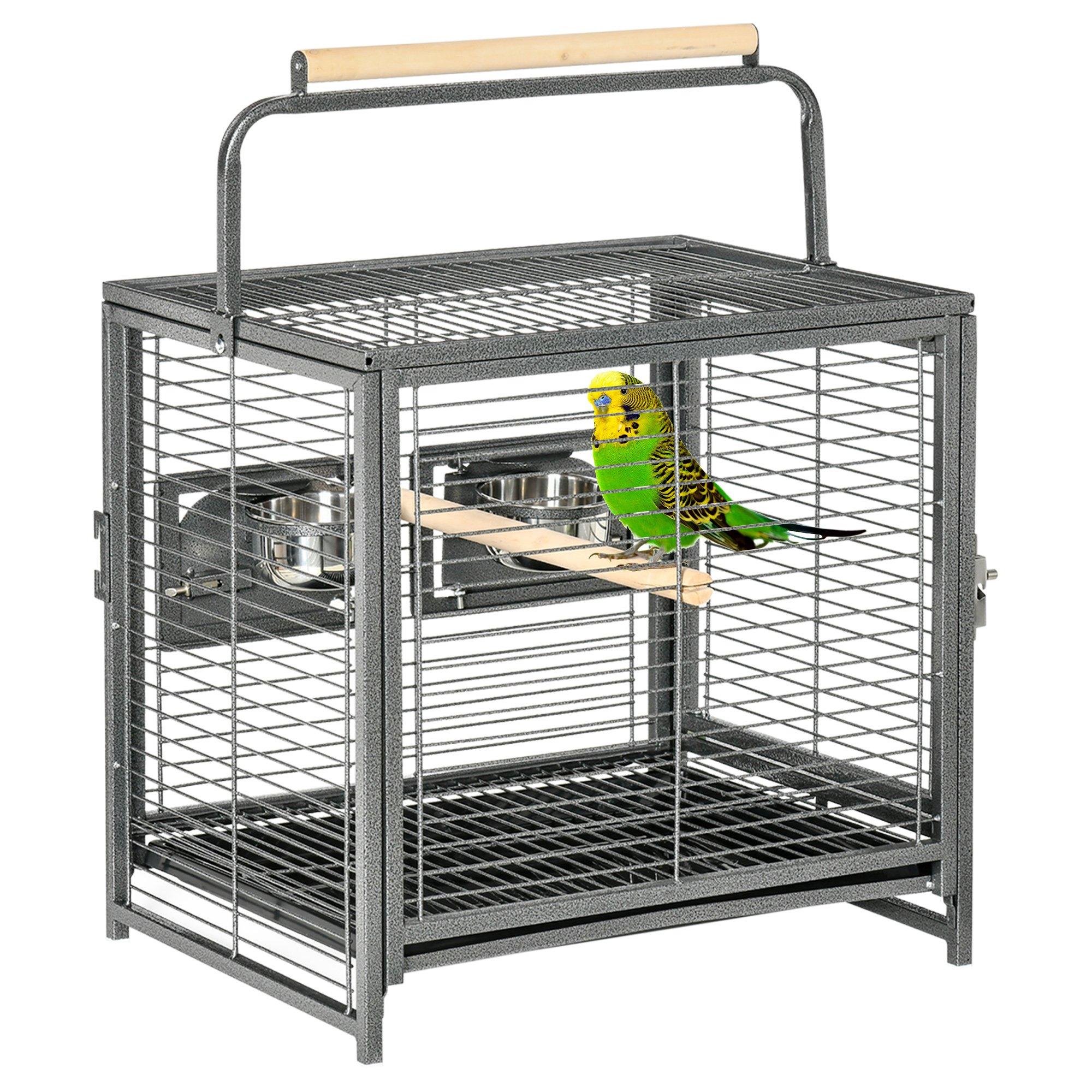 Parrot Cage Bird Carrier with Wooden Perch, Handle