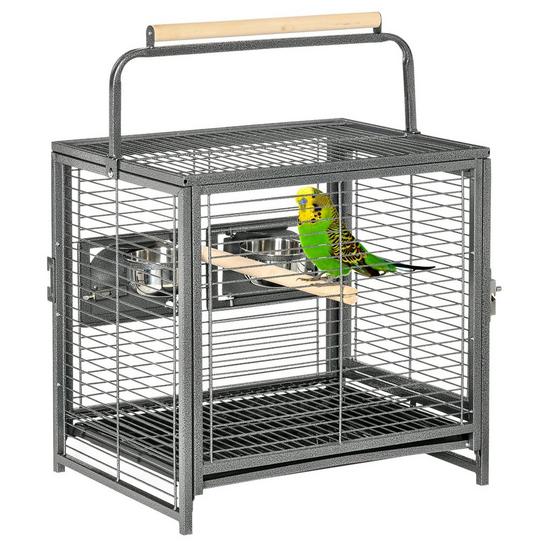 PAWHUT Parrot Cage Bird Carrier with Wooden Perch, Handle 1